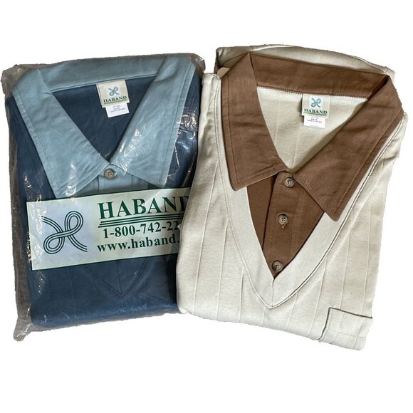 VTG 60s Haband Shirt Sz XXL Blue Beige Long Sleeve Layered Look Madmen Lot of 2 - Picture 1 of 14